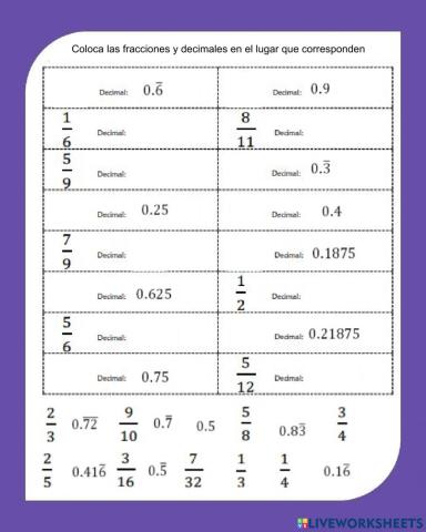 Conversión de decimales y fracciones