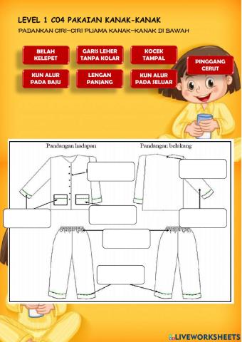 Level 1 c04 pakaian kanak-kanak pijama