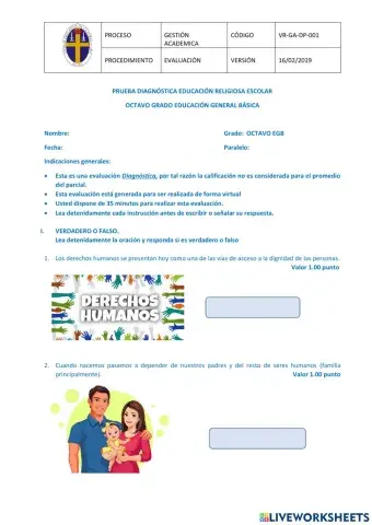 Evaluación diagnóstica octavo egb