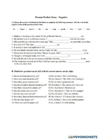 Present Perfect Simple Neg