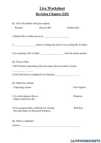 Chapter-2 (II) Revision live worksheet (13-17Sep)