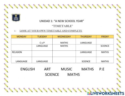 A NEW SCHOOL YEAR TIMETABLE