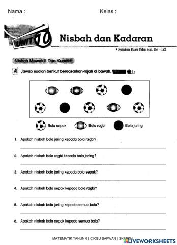 Matematik T6 Nisbah & Kadaran - Nisbah Mewakili Dua Kuantiti
