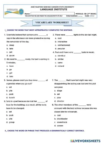 Vocabulary & Listening worksheet-Intermediate-Mod5B-2ndB