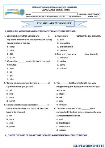 Vocabulary & Listening worksheet-Intermediate-Mod5B-2ndB