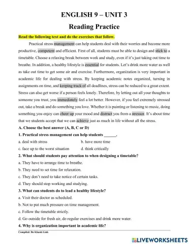 English 9 - Unit 3 - Reading