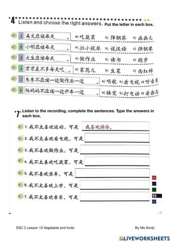 Vegetables and fruits