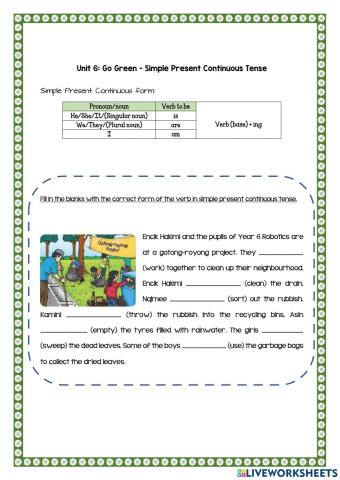 Go Green - Simple Present Continuous Tense
