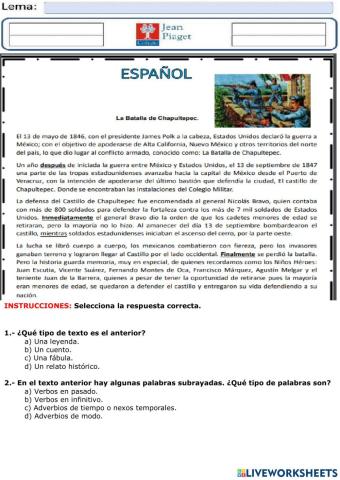 Diagnóstico de Español sexto de primaria