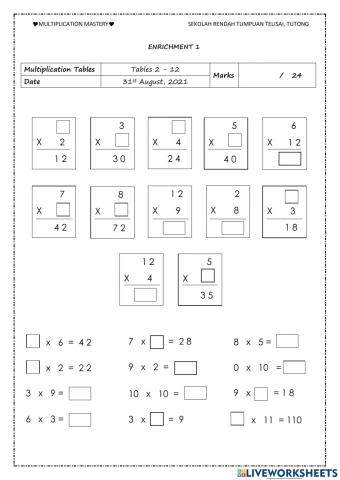 Multiplication 2 - 12