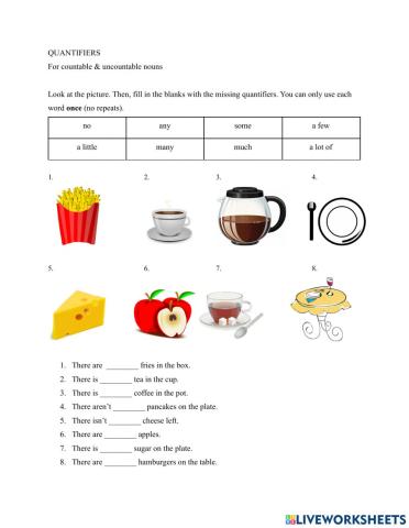 Quantifiers: Countable & Uncountable nouns