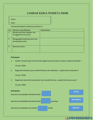 Pengaruh gaya pada benda