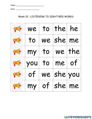 Week 32 - sight words (pt 3)