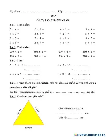 Ôn tập bảng nhân chia