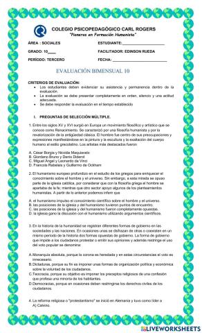 Evaluación Bimensual 3 Periodo Sociales