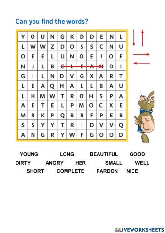 Wordsearch Prepositions