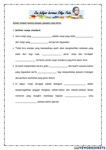 Definisi Resepi Standard