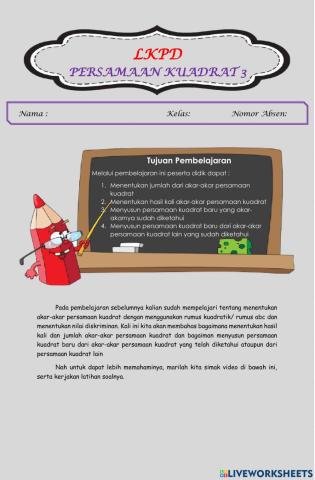 Lkpd menyusun persamaan kuadrat baru