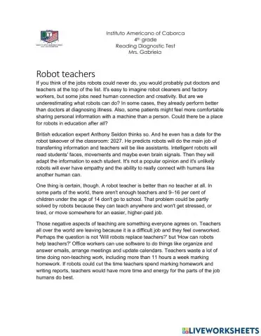 Reading diagnostic-4th grade- teacher gabriela