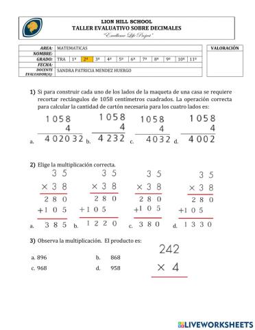 Quiz sobre multiplicacion por 1 y 2 cifras