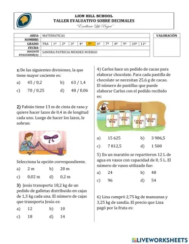 Quiz sobre operaciones de decimales
