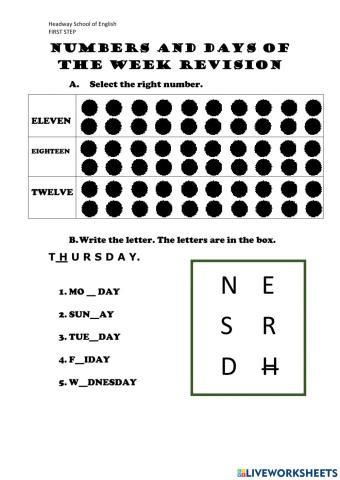Numbers and days of the week revision - FISR STEP