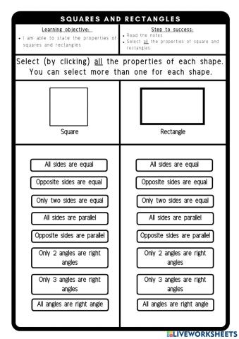 Properties of squares and triangles