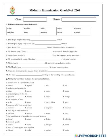 Midterm Examination Grade9 of 2564