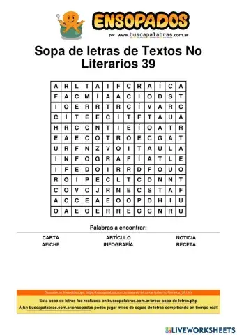 Sopa de letras textos no literarios