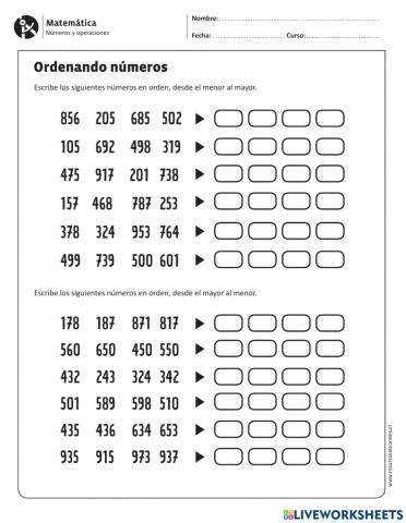 Ordenar números hasta 999