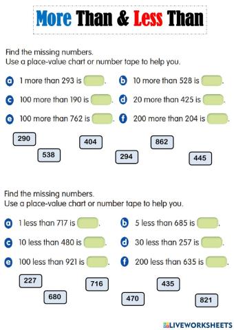 More Than and Less Than Another Numbers
