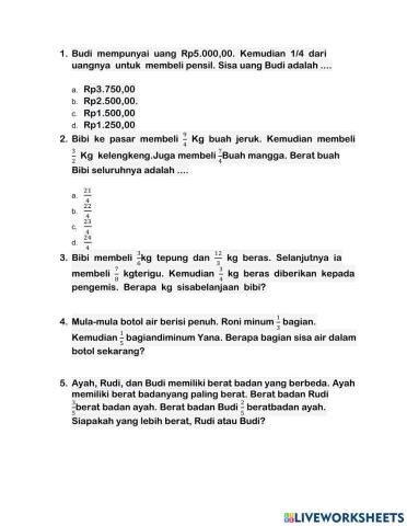 Operasi bilangan pecahan