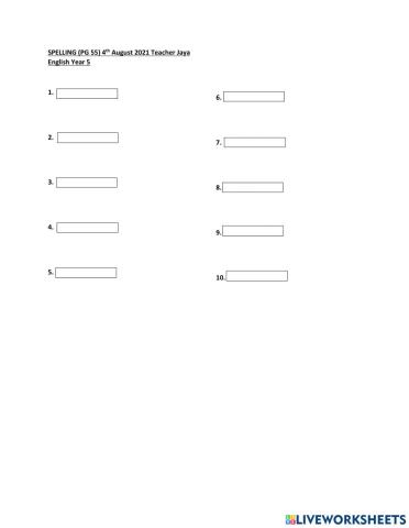 English Spelling Year 5 Food and health