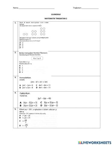 Ulakaji Matematik Tingkatan 2