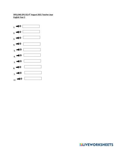 English Spelling Year 5 Food and health Teacher Jaya