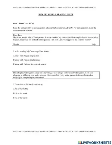 Pt3 reading paper complete set