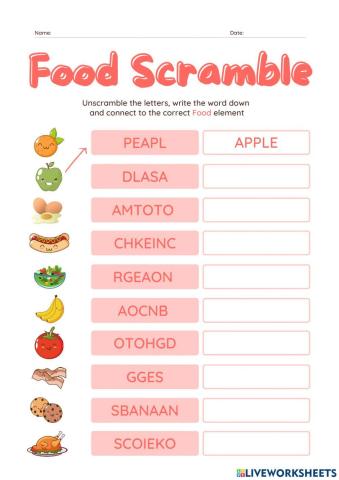 Food Word Scramble