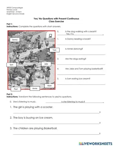 Yes-no questions present continuous exercise