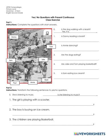 Yes-no questions present continuous exercise