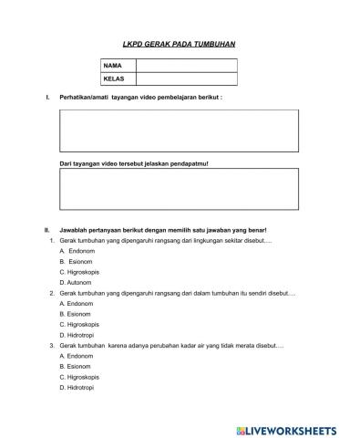LKPD Gerak pada tumbuhan
