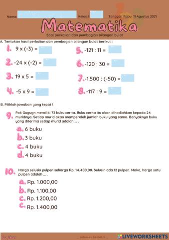 Perkalian dan Pembagian Bilangan Bulat
