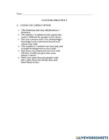 CL9 Extra Practice 2