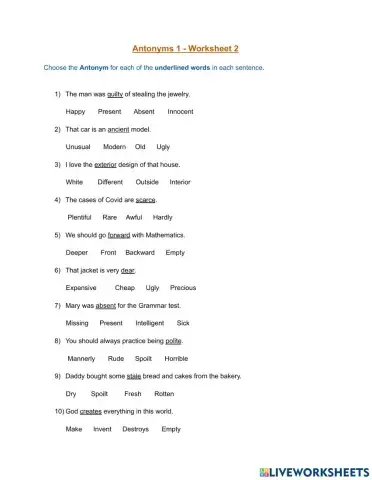 Antonyms 1 - Worksheet 2