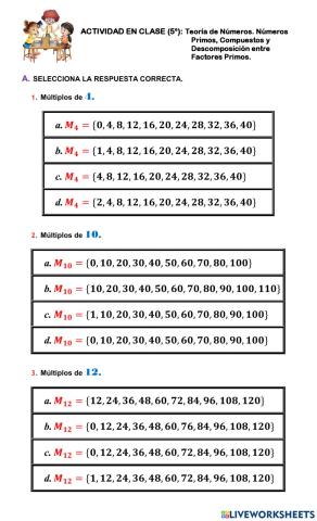 Matemáticas. Teoría de números. Números primos, compuestos y descomposición.  5°.