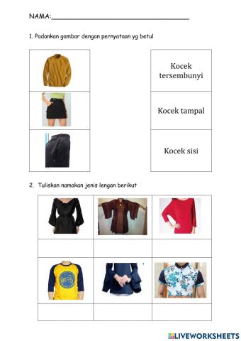 Jenis kocek,lengan, garis leher