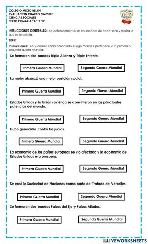 Evaluación - Ciencias Sociales - 1 - IV Bimestre