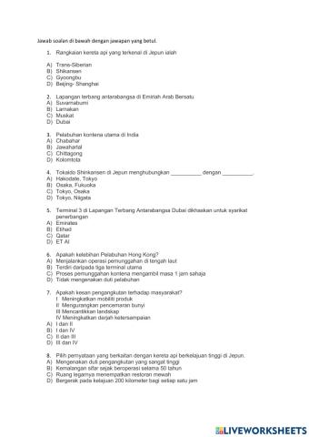 Geografi :Jenis dan kemajuan Pengangkutan di Asia
