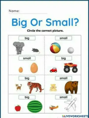 Mathematics worksheet 1 big and small