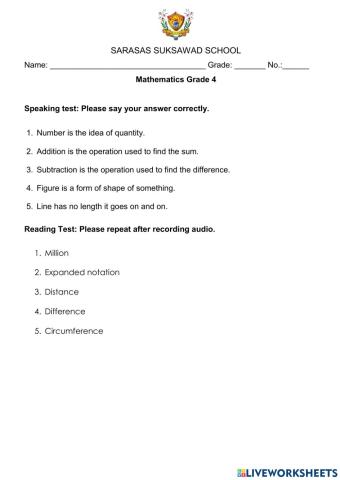 Reading and speaking test