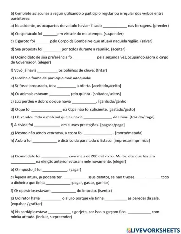 Particípio passado regular  e abundante